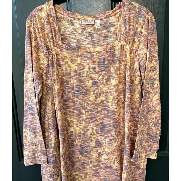 NWOT LOGO by Lori Goldstein QVC Square Neck Top M Fall Spice Print Gold Autumn - Picture 2 of 6